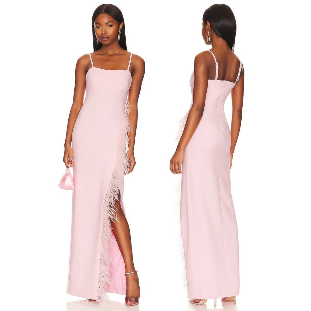 Likely Nelly Gown Maxi Dress Feather Wedding Guest Prom Hoco Gala Party Formal 0
